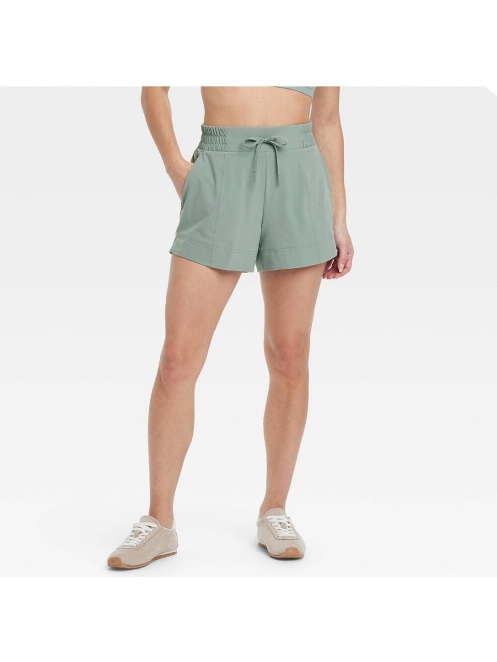 NWT All In Motion Woven Shorts Womens M Sage Green Drawstring Unlined Everyday - Picture 1 of 5